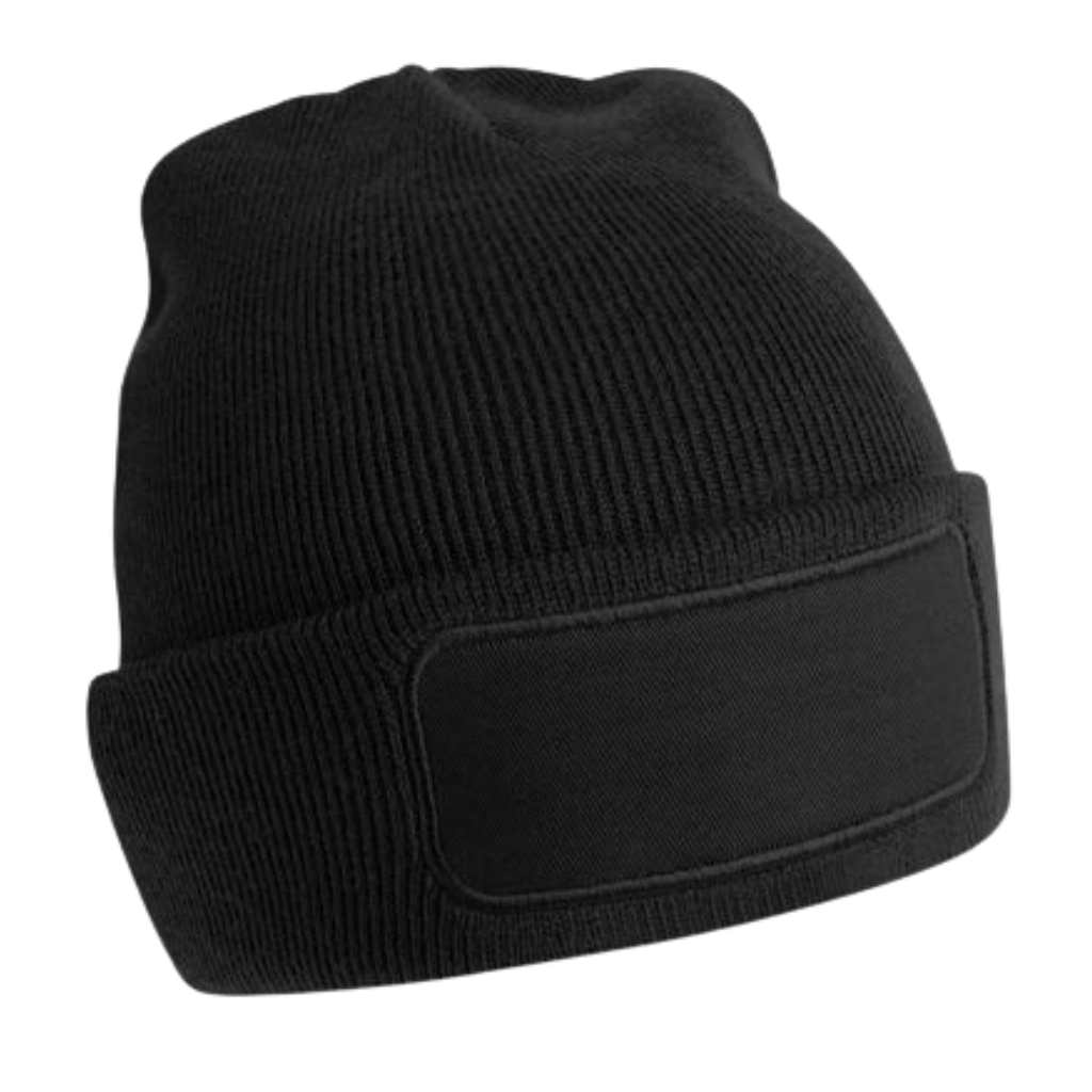 Strickmütze Beanie mit Emblem eckig