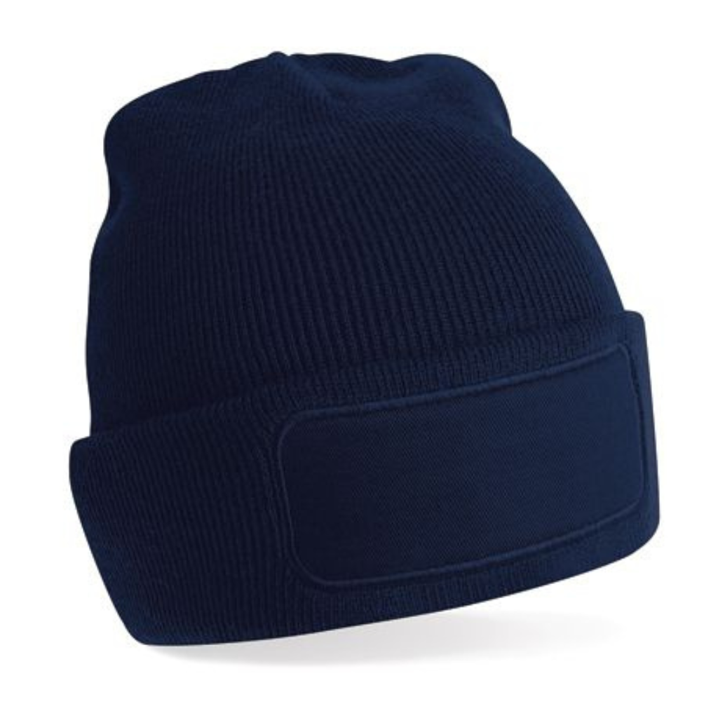 Strickmütze Beanie mit Emblem eckig