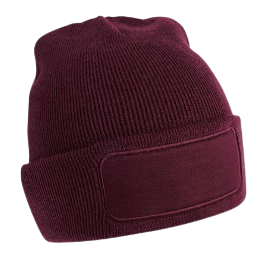 Strickmütze Beanie mit Emblem eckig