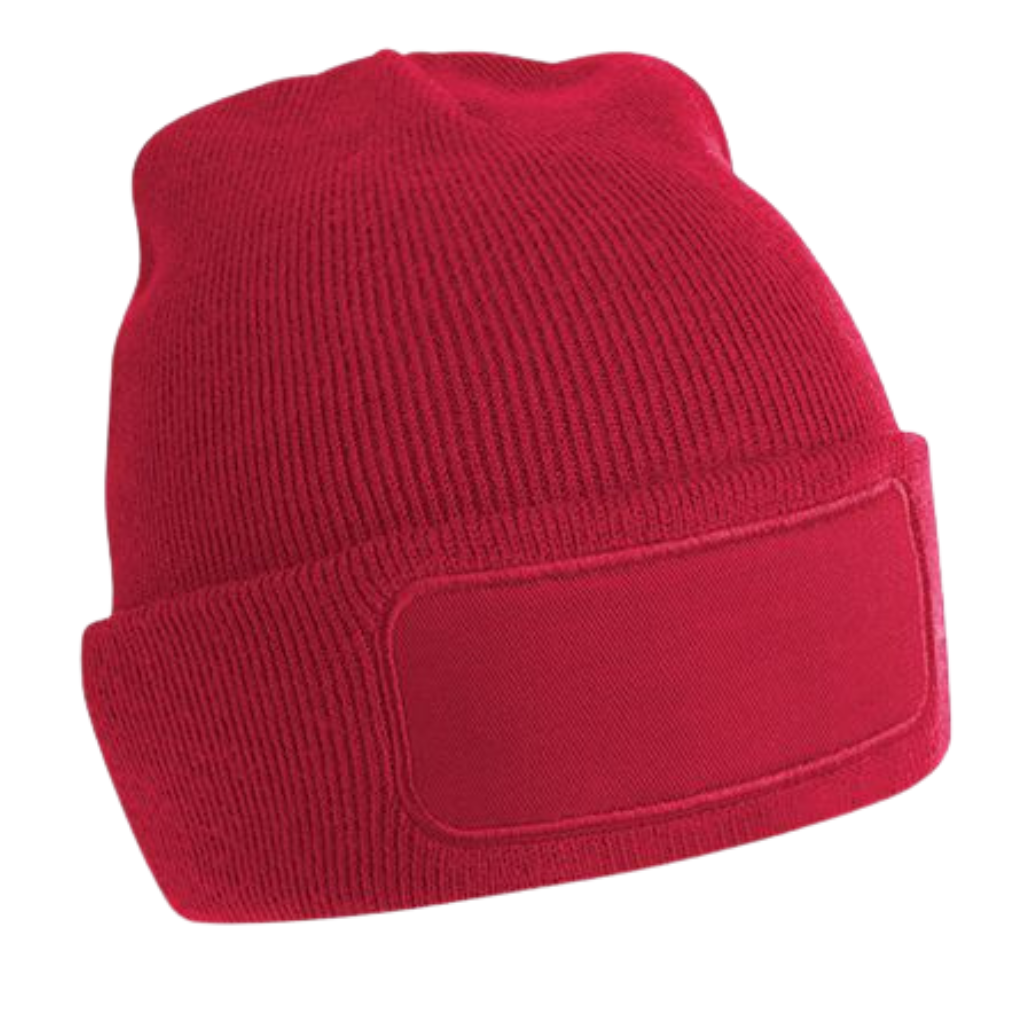 Strickmütze Beanie mit Emblem eckig